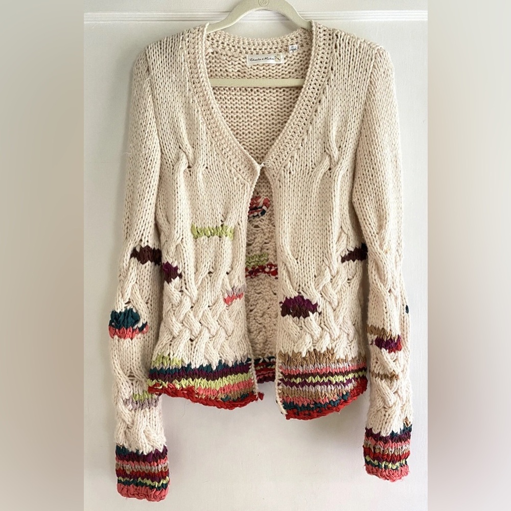Charlie & Robin Anthropologie Cloud Knit Woven Cardigan Sweater Size M